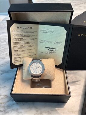 Bvlgari Men's/Ladies Stainless Steel Silver Blue Dial Bracelet Watch